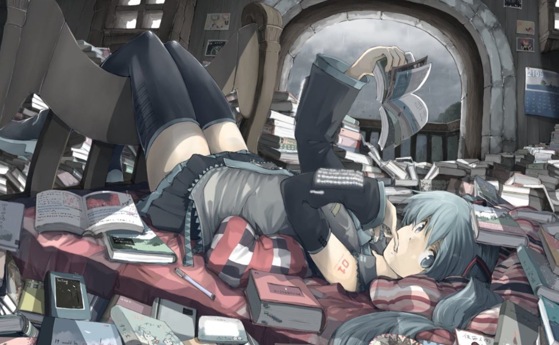 Hatsune Miku der læser. Ukendt kunstner.