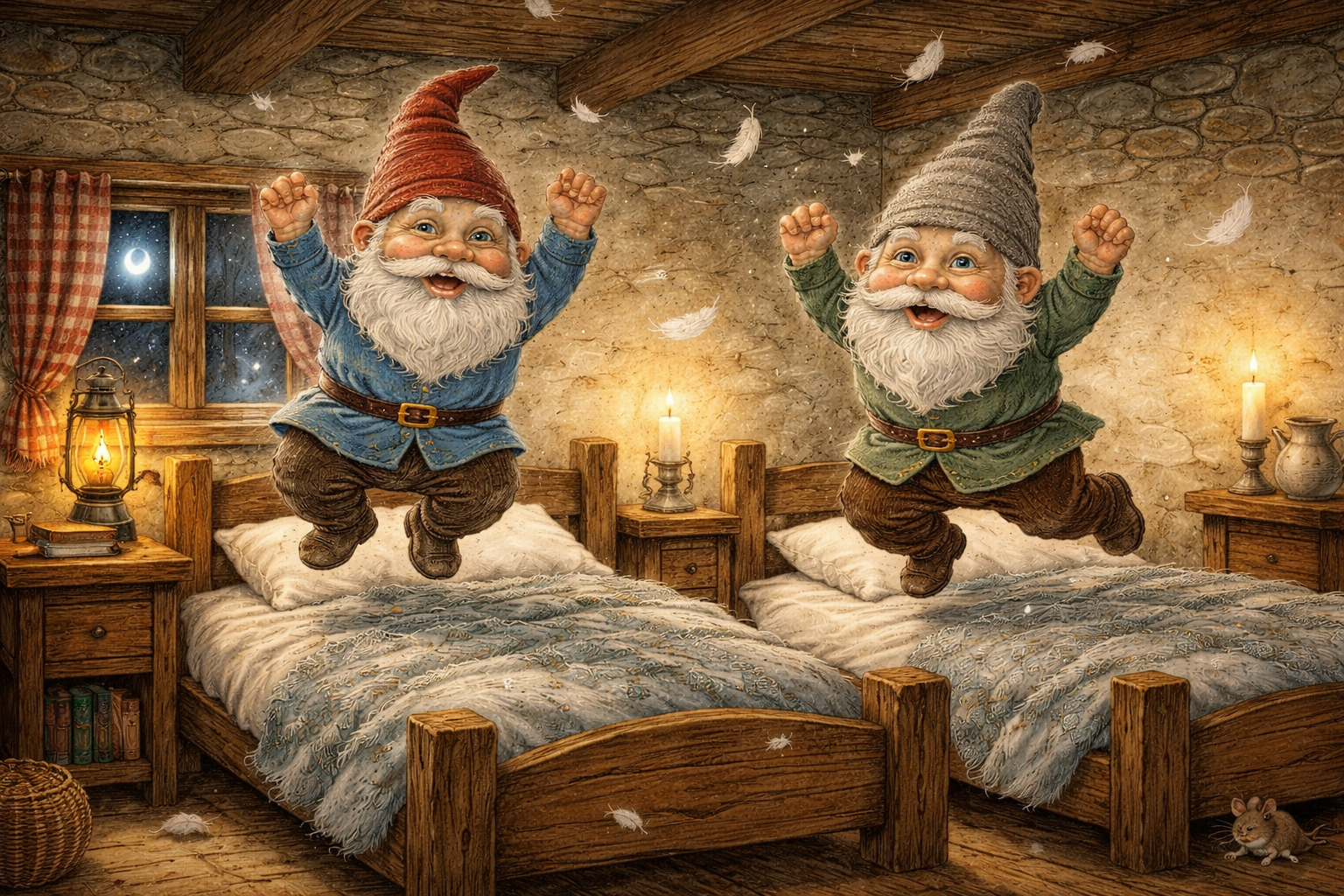 Havenisser hopper i senge