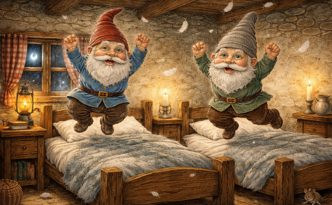 Havenisser hopper i senge