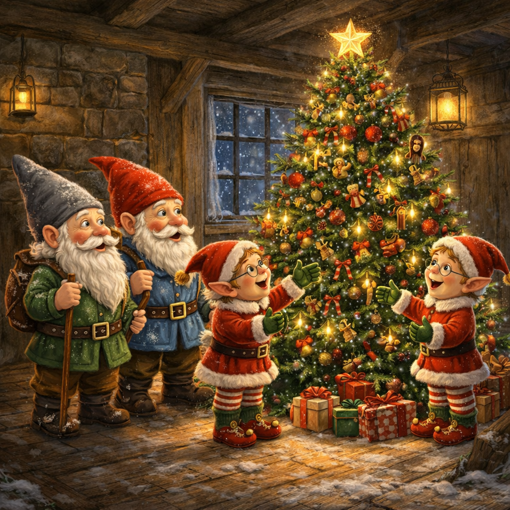 Havenisser og julenisser ved juletræ